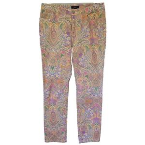 Chaps Paisley Stretch Jeans 8 • Colorful Pink Green Pattern • Ankle Slimming Fit